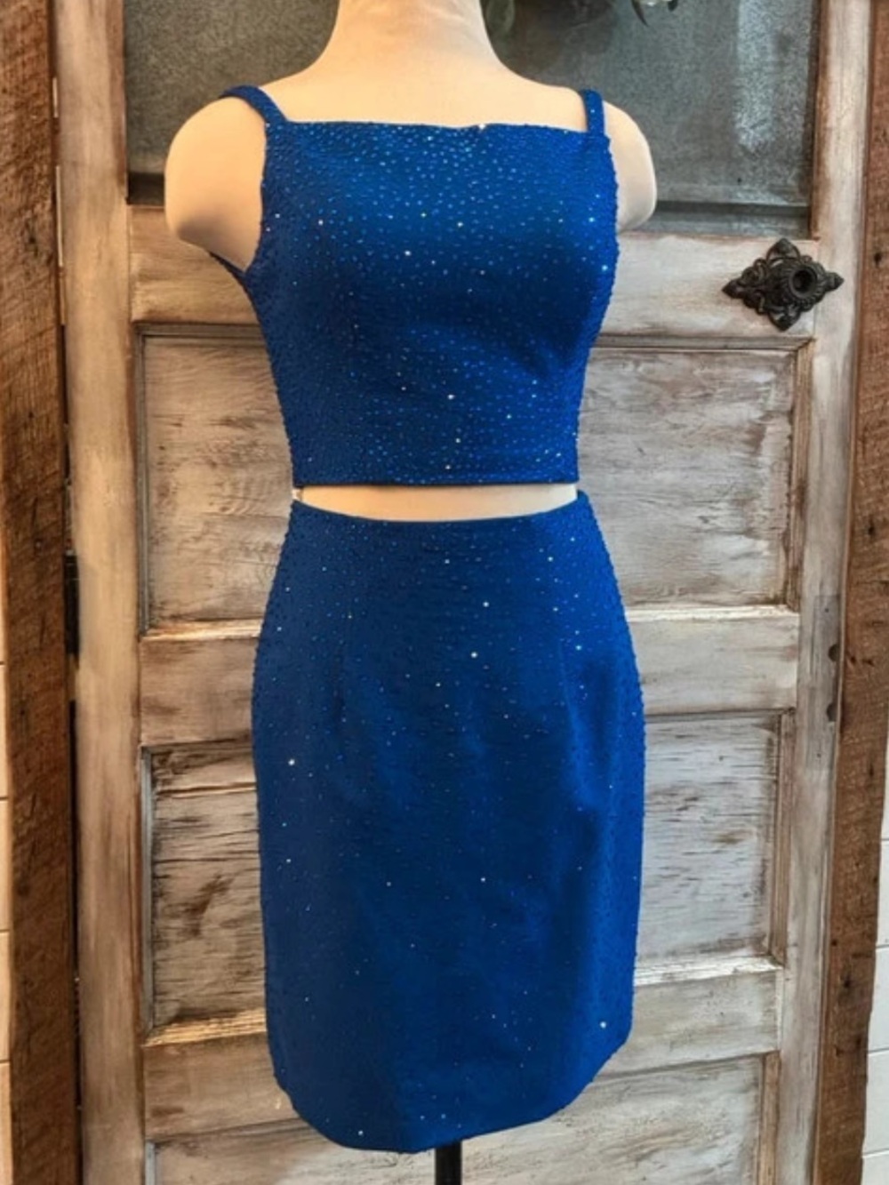 Sherri Hill Cobalt Blue Beaded Two-Piece Cocktail Dress